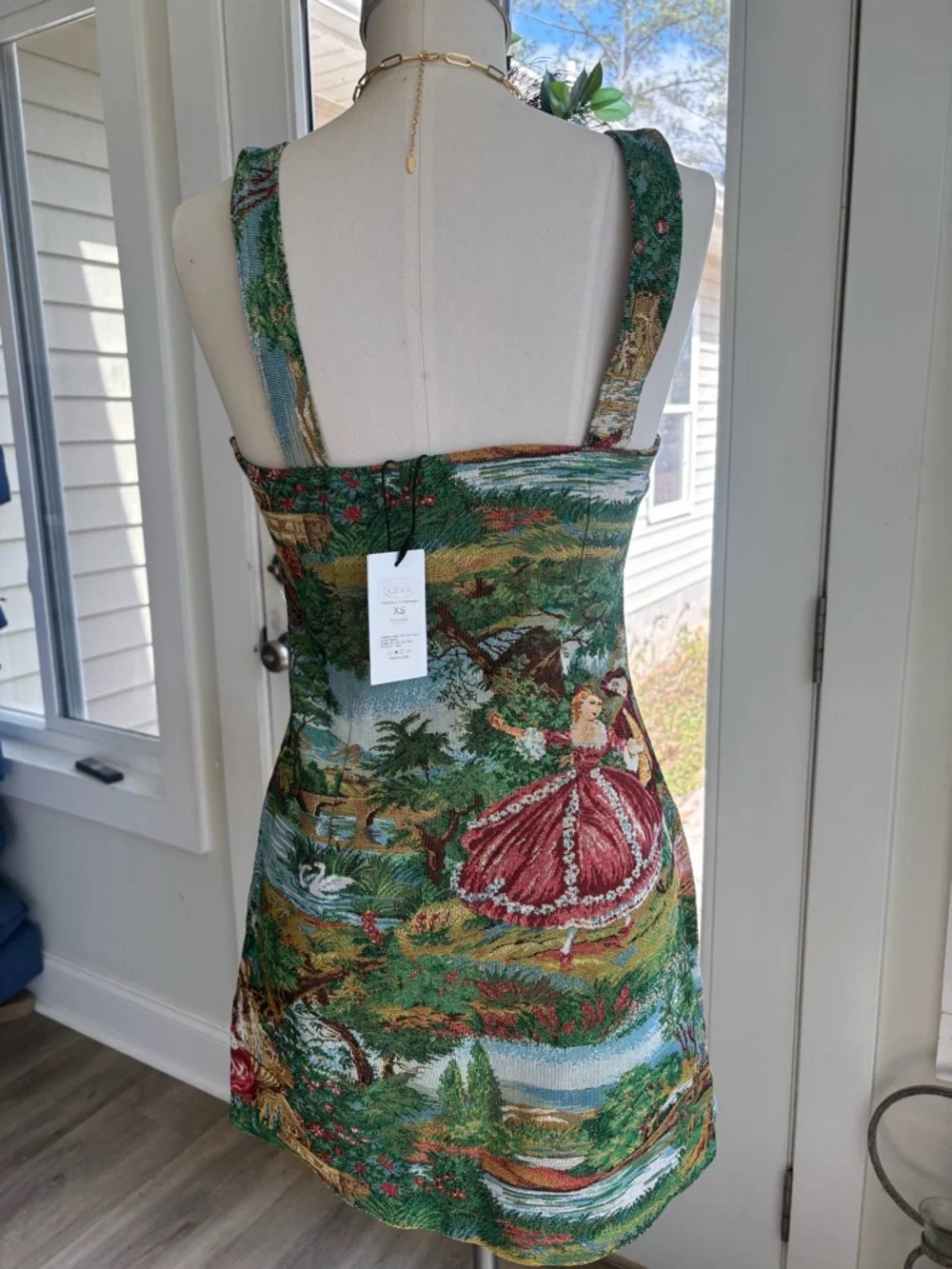 Scenic Tapestry Print Green Mini Dress - Picture 2 of 5